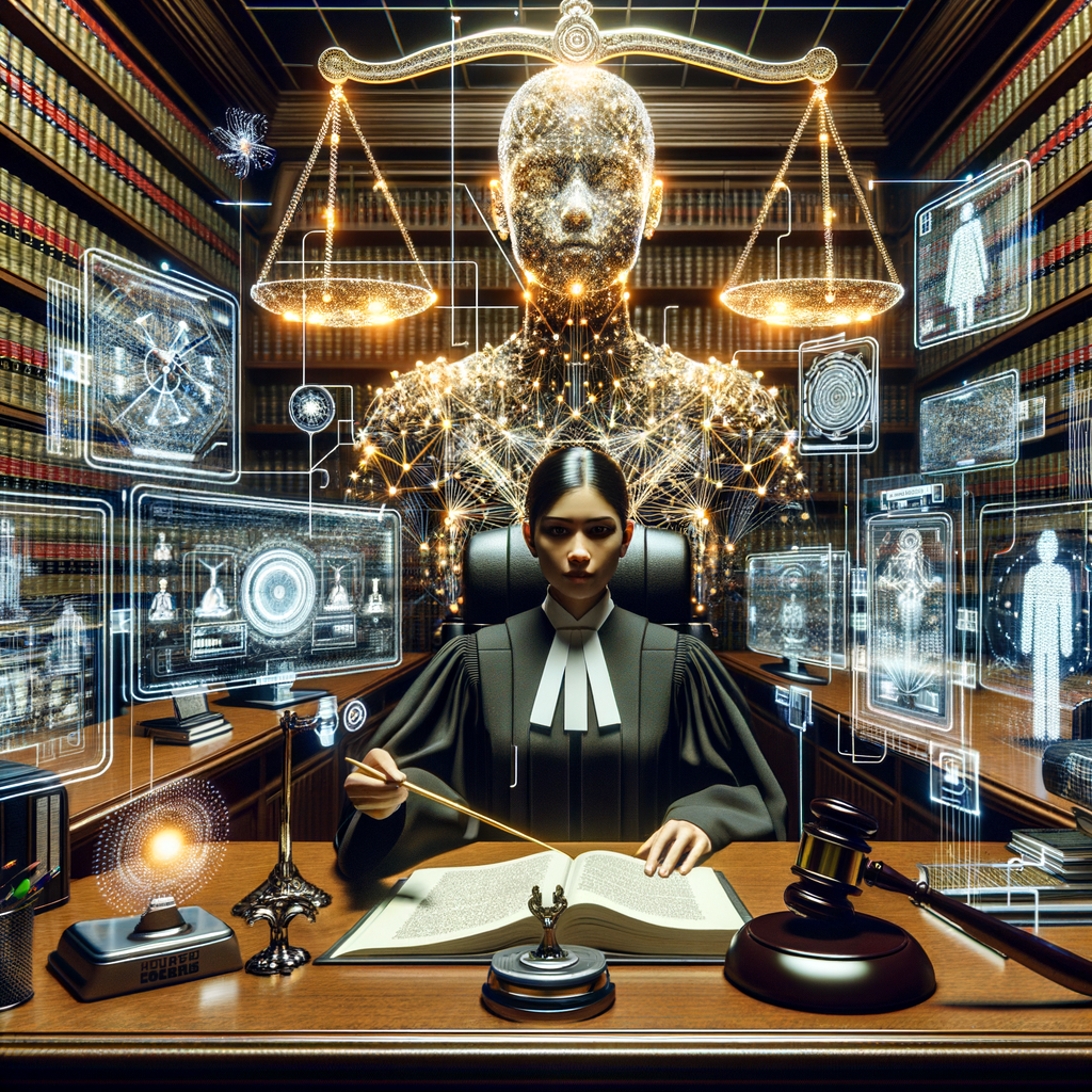 Create an image that represents the law and legal life with the help of Artificial Intelligence.
